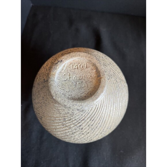 Vintage Shawnee Pottery Round 6" Vase Cream Gold Swirl Speckle Ruffle MCM 1409 - Picture 6 of 10